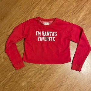 I’m Santa’s Favorite Christmas Crop Top Sweatshirt Womens Sz S Red White